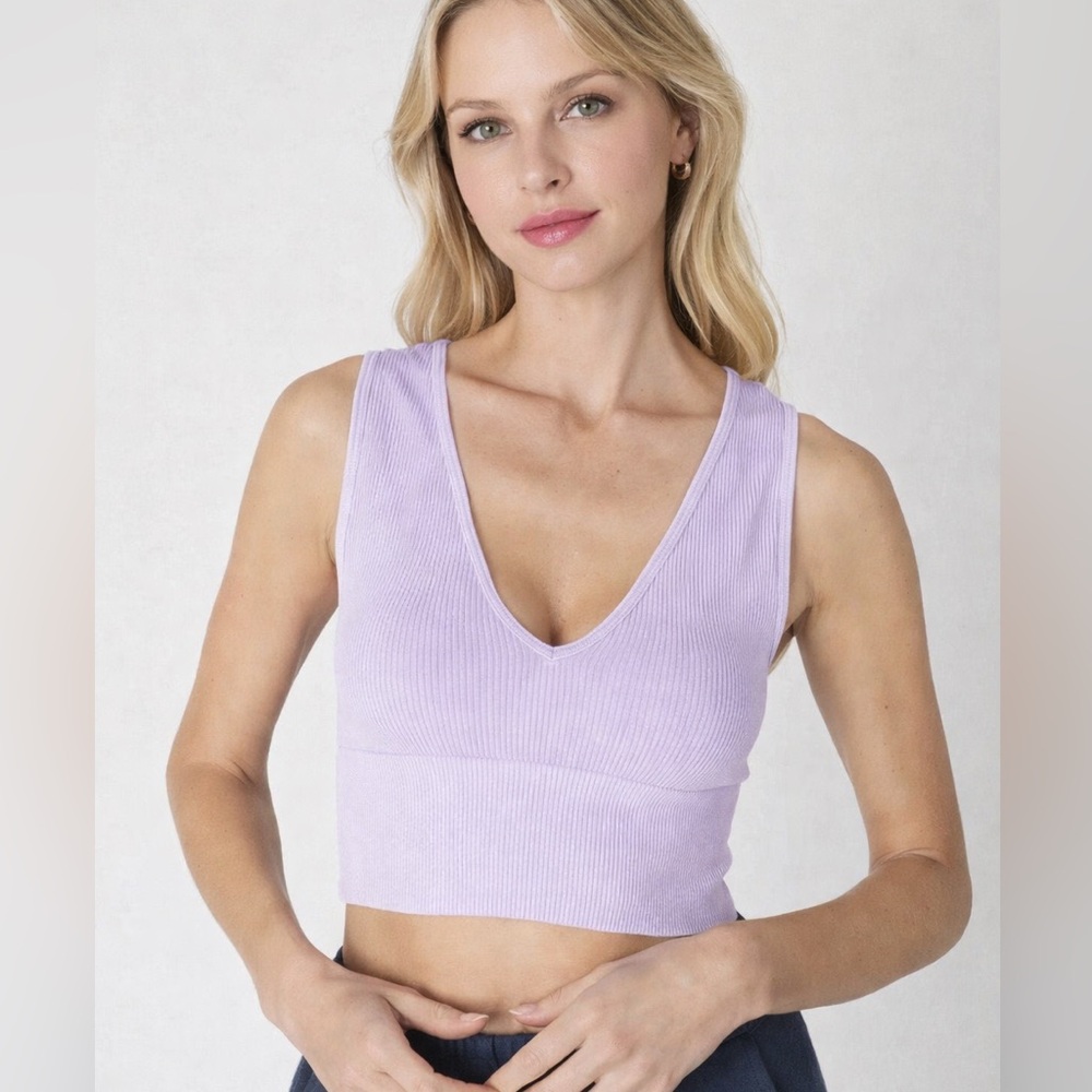 NEW Nikibiki Reversible Vintage Lilac Ribbed Plunge V-Neck Seamless Crop Top